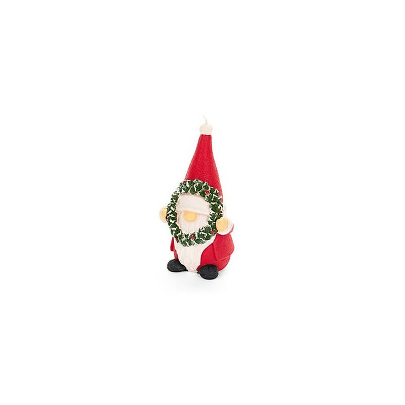 Candela a forma di Babbo Natale con ghirlanda, perfetta come pensierino di Natale